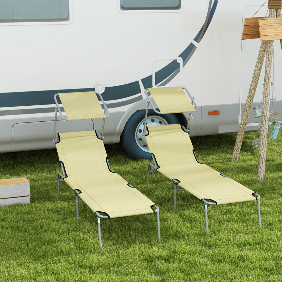 Rackhams Beige Folding Chair Sun Lounger W/ Sunshade Garden Recliner Hammock - 2 - Image 5