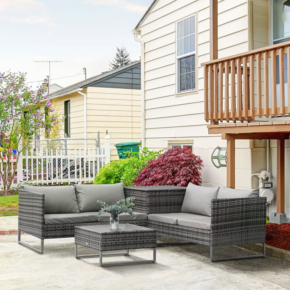 Outsunny 4 Piece Rattan Wicker Sofa Loveseat - Mixed Grey - Image 3