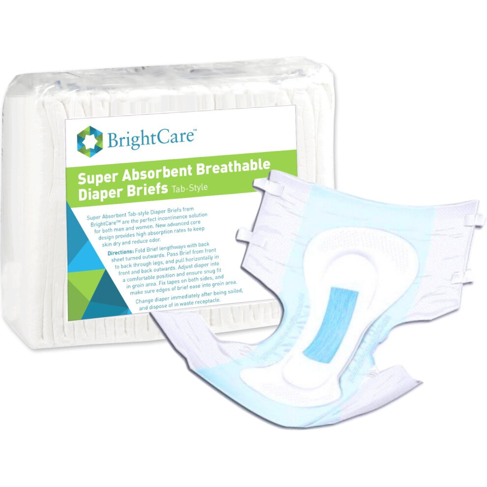 Brightcare Supreme Breathable Disposable Diaper Briefs With Tabs For Incontinence - Absorbent Tab Style - Unisex For Men And Women By 18 Count (Large