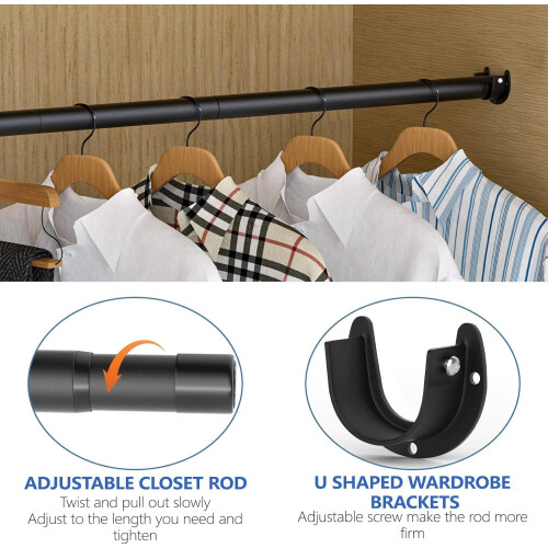 SUTINE Varão de Closet, 17 a 97 Polegadas para Pendurar Roupas, Varão Ajustável Preto Fosco 2