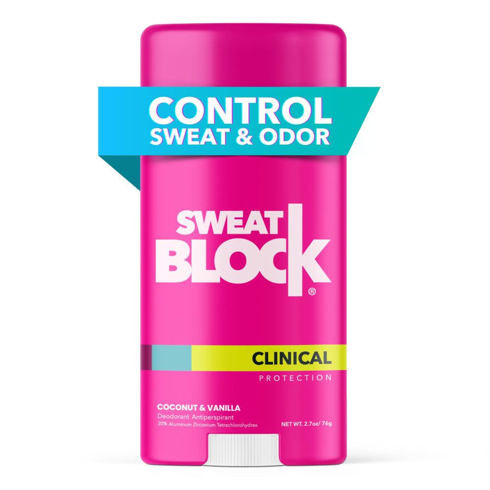 SweatBlock Deodorant for Women | Clinical Antiperspirant  48 Hour Sweat & Odor Protection  Coconut & Vanilla