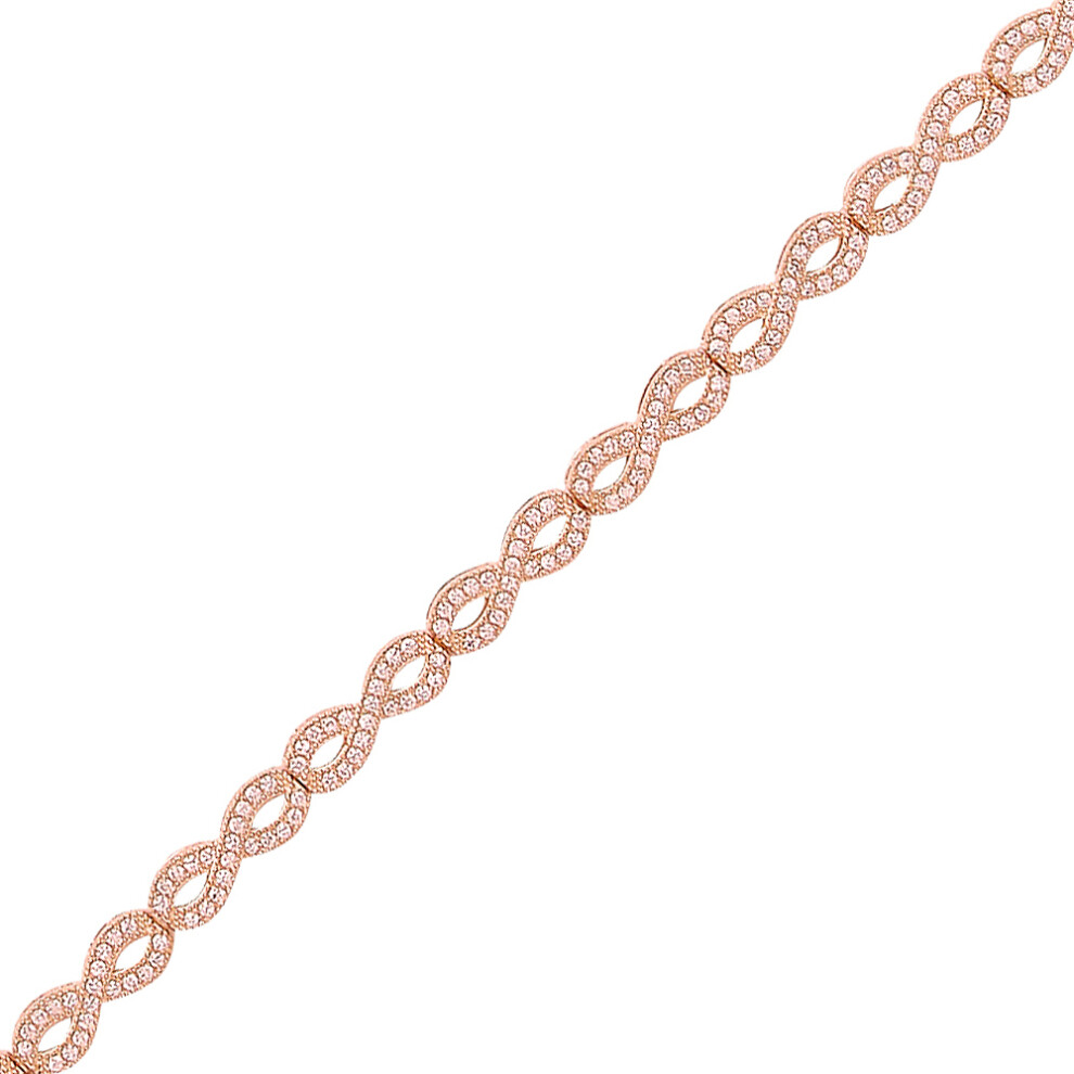 Jewelco London Ladies Rose Gold-Plated Sterling Silver Cubic Zirconia Infinity Eternity Tennis Bracelet 4mm 7 inch - GVB294