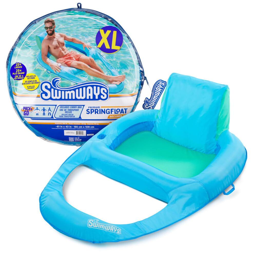 SwimWays Spring Float Premium XL Fauteuil inclinable pour piscine Flotteurs de piscine gonflables pour adultes avec gonflage rapide 25 % plus gra