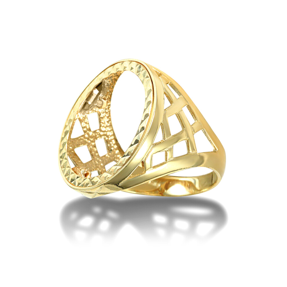 (R) Jewelco London Men's Solid 9ct Yellow Gold Thick Basket Full Sovereign Mount Ring - JRN170-F