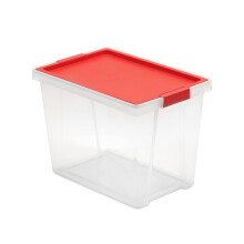 TATAY Storage Box with Lid 15L Capacity with Handles Recycled PP Lid Transparent BPA Free Red. Measures 25 x 36 x 26 cm