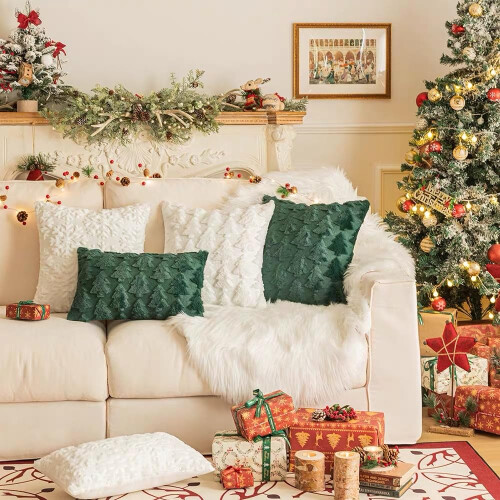 Capa de Almofada de Árvore de Natal Set de 2 18x18 polegadas, 3D Formato de Árvore de Natal em Pelúcia 2