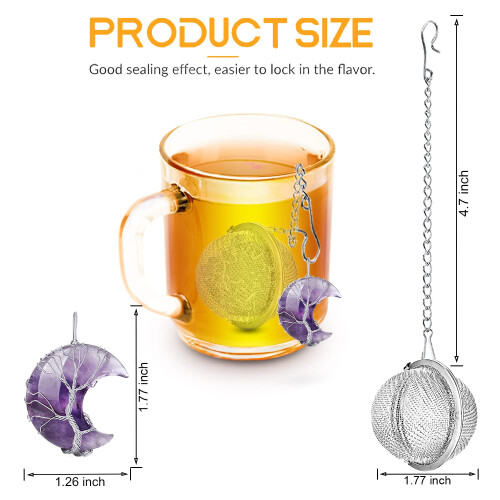 Infusor de Chá com Cristal Amethyst Árvore da Vida e Pendente Lua Crescente 1