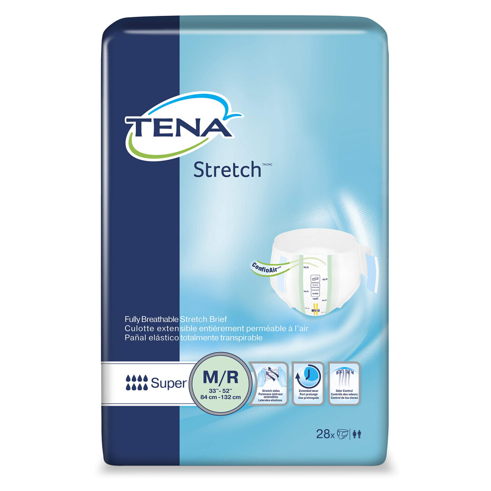 TENA Stretch Unisex Adult Incontinence Brief Super  Medium  Disposable  Heavy Absorbency  28 Count  28 Packs  28 Total