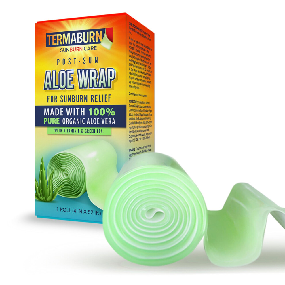 TermaBurn Aloe Wrap for Sunburn Relief - Hydro-Gel Aftersun Treatment with 100% pure aloe vera Gel | Second Skin aloevera gel for burns and peeling ir