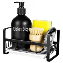 TEZZ Sponge Holder for Kitchen Sink- Stainless Steel Kitchen Sink Caddy for Organizing Sponge Brush & Soap Dish Dispenser Kitchen Sink Organizer Ra