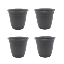 Le planteur rond de 8 pouces HC Companies avec soucoupe - Pot de plante extrieure intrieure pour lgumes de fleurs et herbes gris chaud (4 pack)