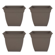 Le planteur carr Eclipse Squlipse HC Companies avec soucoupe - Pot de plante extrieure intrieure pour lgumes Herbes Cappuccino (paquet de 4)