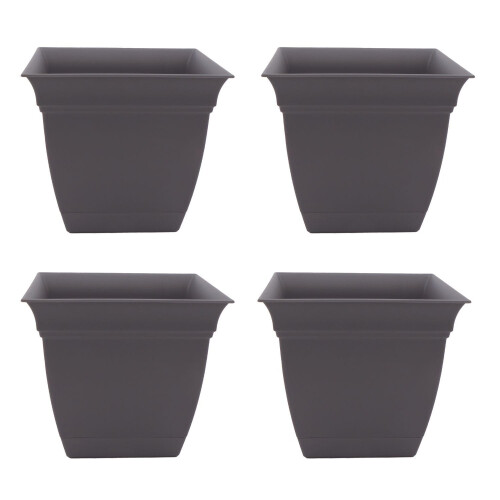 Vasos Quadrados Eclipse de 20 cm com Prato - Vasos para Plantas de Interior e Exterior (Pack de 4)