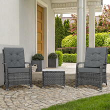 Outsunny Rattan 3PCs Chair Table Bistro Set Patio Set w/ Steel Frame Grey