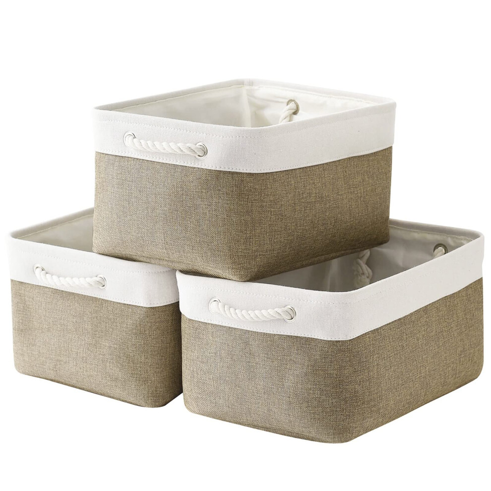 Cesto Portaoggetti Thewarmhome Per Organizzare - 16X12X8 Pollici Grande Confezione Da 3 Contenitori Portaoggetti Pieghevoli Per Ripiani Con Manig-image