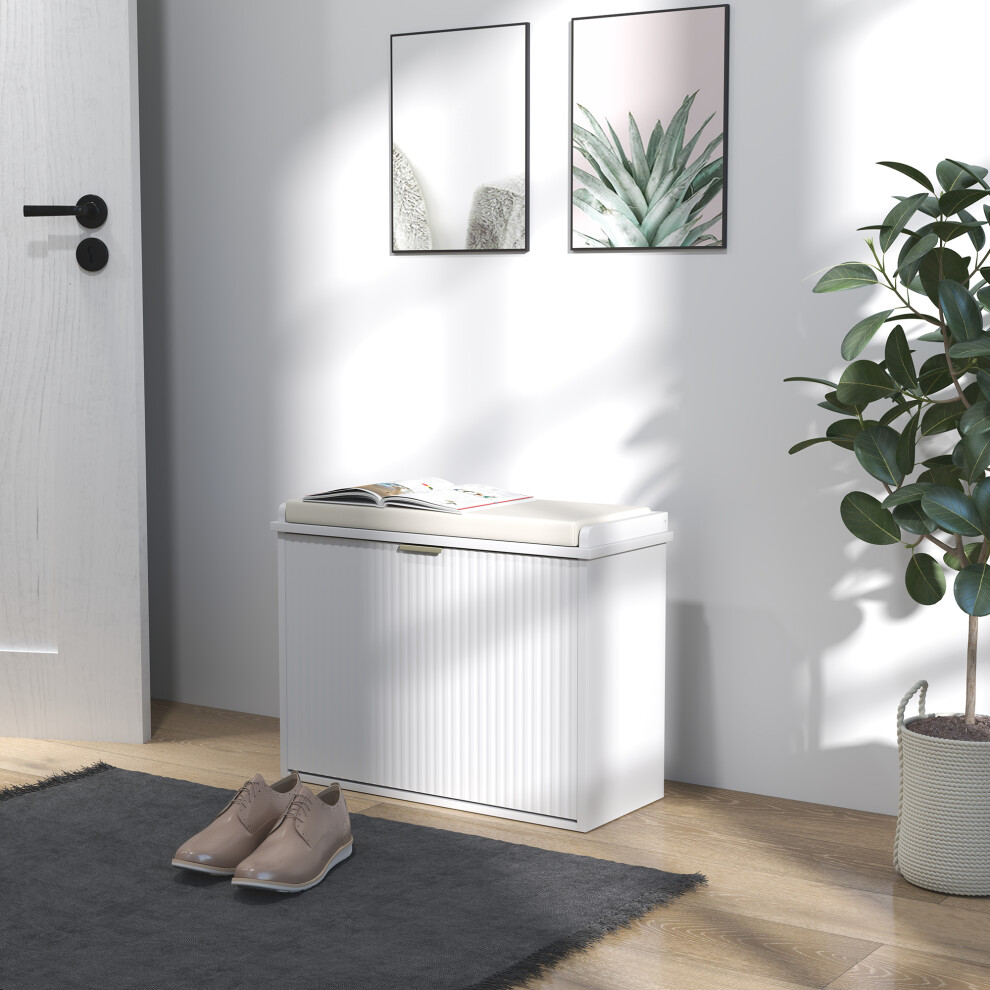 HOMCOM Shoe Storage Bench with Cushion and Flip-Drawer 62x26x47.5cm White-image-OPC-PGBZ8PY-NEW