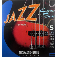 Thomastik-Infeld JF345 Bassgitarrensaiten: Jazz Flat Wounds 5-Saiter Long Scale Set; Flaches G D A E B-Set aus reinem Nickel