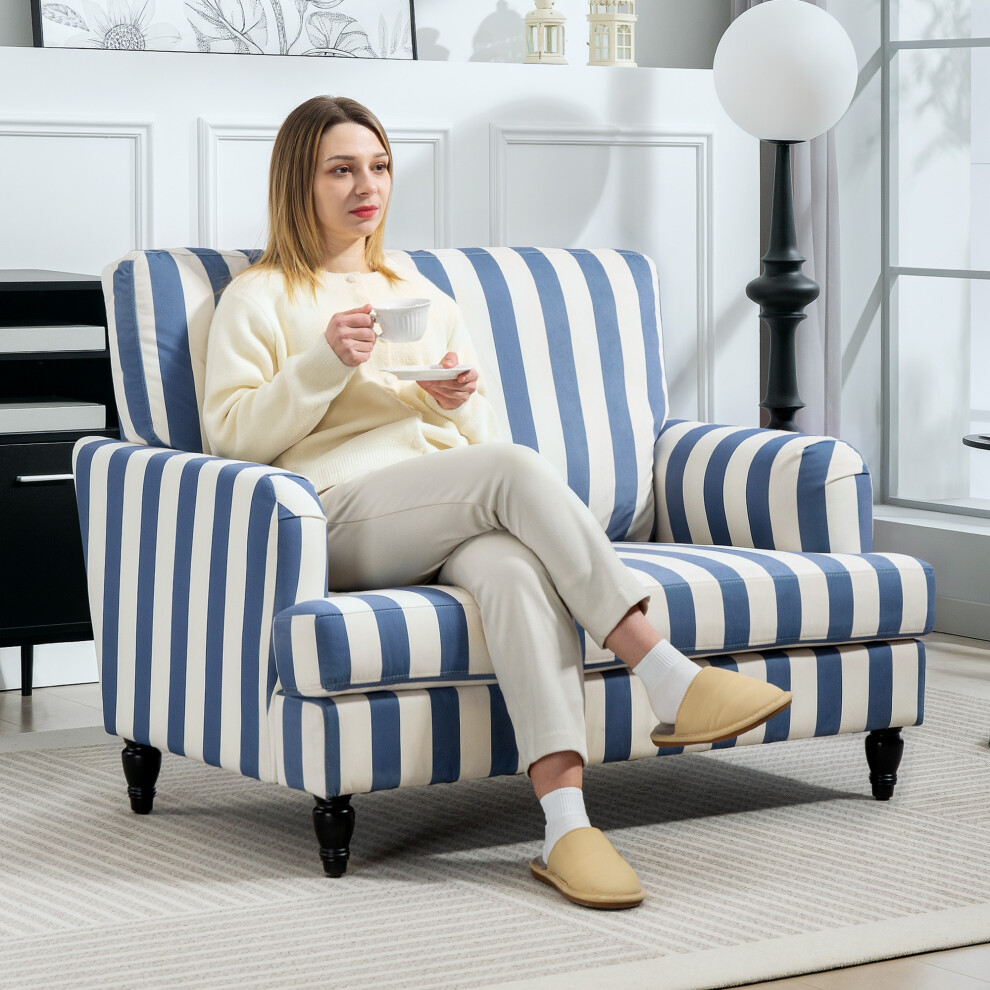 HOMCOM Cuddle Chair with Stripe, Armchair for Living Room, Blue and White