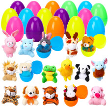 ThinkMax 16 pcs Huevos de Pascua Llenos de Mini Animales de Peluche Juguete para Rellenar Cestas de Pascua