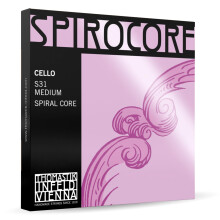 Zestaw strun do wiolonczeli Thomastik-Infeld Spirocore w rozmiarze 4/4 - Elastyczny zestaw strun wiolonczelowych 4/4 z wyjatkowym dzwiekiem i rea