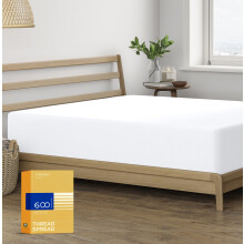 THREAD SPREAD Queen Size Fitted Sheet Only - 100% Egyptian Cotton 600 Thread Count Deep Pocket White Queen Fitted Sheet Fitted Sheet Queen Size Sof