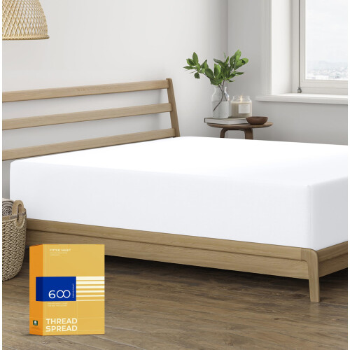 THREAD SPREAD Queen Size Fitted Sheet Only - 100% Egyptian Cotton 600 Thread Count Deep Pocket White Queen Fitted Sheet Fitted Sheet Queen Size Sof