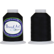 Threadart Bobbin Thread - 60wt preto - dois enormes carret   is de 5000 metros - cones brancos e pretos dispon   veis - 2 pacote g   meo de bobina