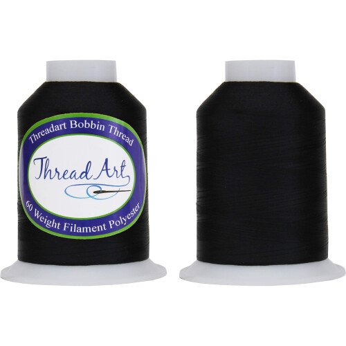 Threadart Νήμα Μπομπίνας - 60wt Μαύρο - Δύο Μεγάλες Σπείρες 5000 Μέτρα