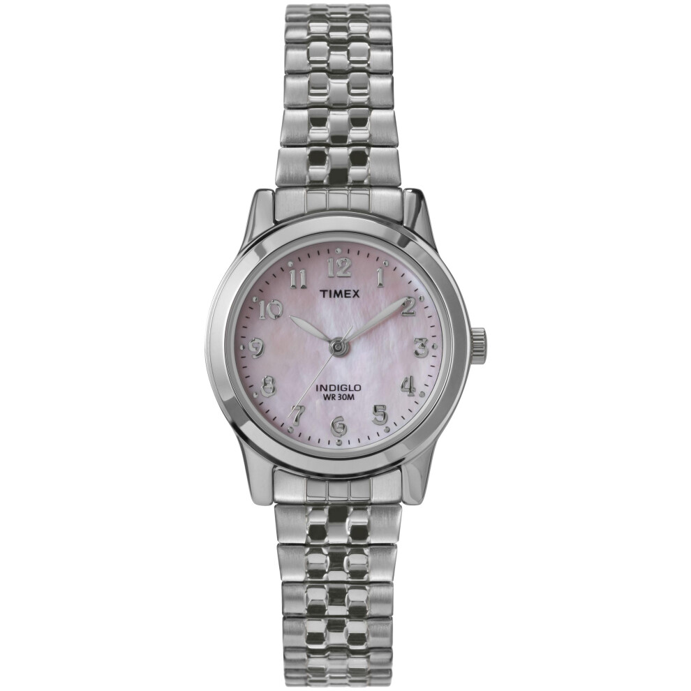 Montre Timex Main Street 25 mm pour femme - Bracelet extensible argent   , cadran en nacre, bo   tier argent
