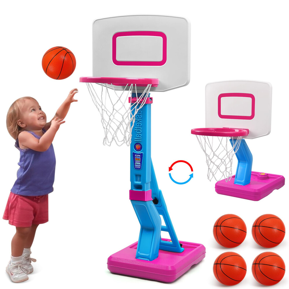 Photos - Basketball Hoop Toddler Little Girls  Set with 4 Balls for Indoor Outdoor Age 1-3 2-4 3-5 Height Adjustable Basketball Goal f