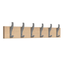Toughook Unbreakable PerfectFit Flatpack 6 Hook Bag  Coat  Hat Rail on Wall Mounted Laminate for Schools  Home and Work (Oak 6 Hook Grey)