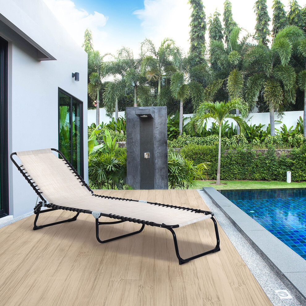 Outsunny Folding Beach Chair Chaise Lounge, 4-Position Adjustable, Cream White, Portable 84B-206Cw White,Cream