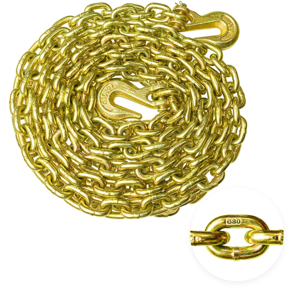 Toyo-Intl G80 Transport Binder Chain 5/16 Inch X 20 Foot Safety/Binder Chain With Clevis Grab Hooks 4 900 Lbs Safe Working Load Logging Chain For Tran 790504336094