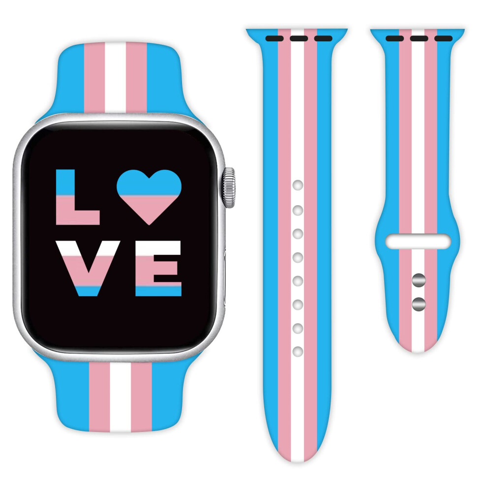 Transgender Pride Flag Watch Band Compatible With Apple Watch 38Mm 40Mm 41Mm 42Mm 44Mm 45Mm For Women Men Gifts Sport Silicone Wristbands Strap For Iw 8387261080043