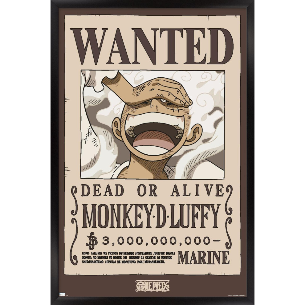 Trends International One Piece - Monkey D Luffy Wanted Poster Mur Mur Affiche 22.4L X 14.7W Version Noire Encadre-image