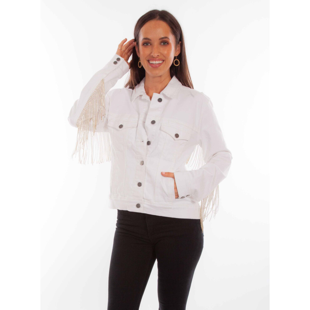 Giacca In Denim Con Frange Strass