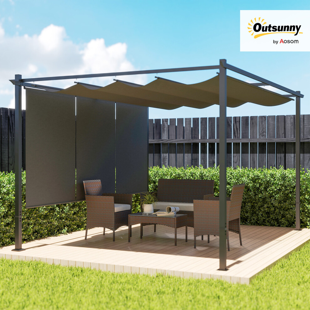 Outsunny 3 x 4m Metal Pergola with Retractable Roof and Roller Shade, Grey