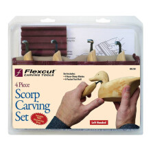 Flexcut Carving Tools Left-Handed Scorp Set | Set of 4 Scorp Gouges Tool Roll and Strop | Use to Easily Carve Deep and Narrow Cavities | KNL150
