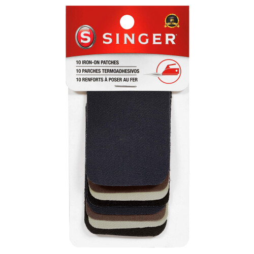 Patches de Algodão SINGER para Aplicação a Ferro, 2x3 Polegadas (Pacote com 10, Cores Escuras Variadas)