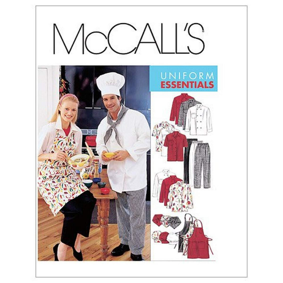 Patrons McCall's M2233 Veste pour femme et homme, chemise, tablier, pantalon     enfiler, foulard et chapeau, taille L