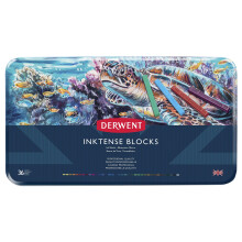 Derwent Inktense Blocks 36 Tin Set of 36 8mm Block Soft Texture Watersoluble Ideal for Watercolor Drawing Coloring Crafts and Painting on Pape