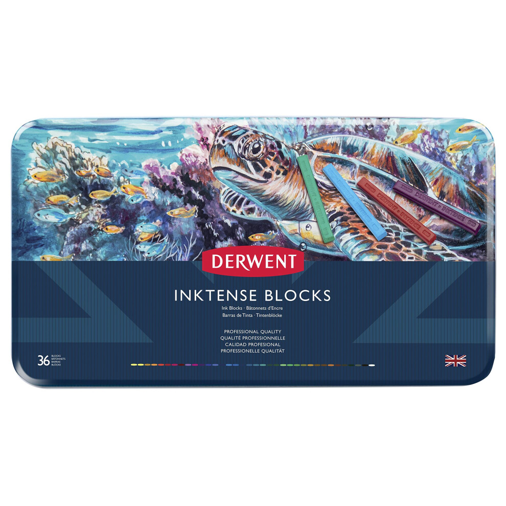 Derwent Inktense Blocks 36 Tin  Set of 36  8mm Block  Soft Texture  Watersoluble  Ideal for Watercolor  Drawing  Coloring  Crafts and Painting on Pape