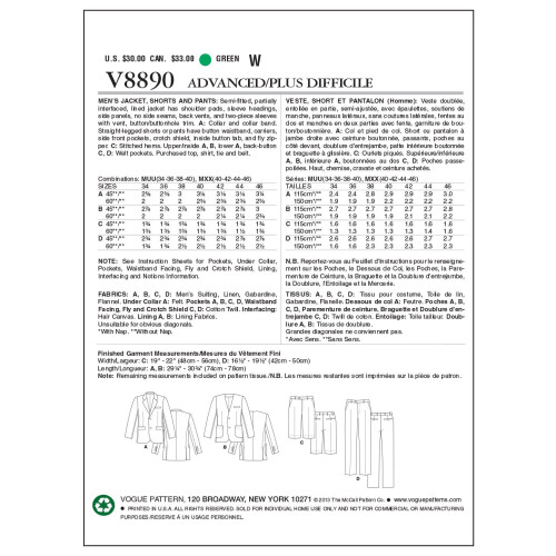 VOGUE PATTERNS VOGUE PATTERNS V8890 ??d???? ?p??f??/S??t? ?a? ?a?te???? ???t?p? ?apt???? ???e??? MUU (34-36-38-40) 1