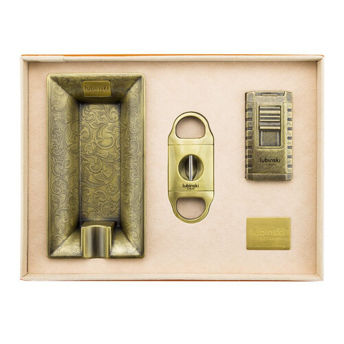 Cigar Tools Suit V-shaped Scissors Alloy Ashtray Three Direct Punch Lighter Retro Gift Box Three-piece Set