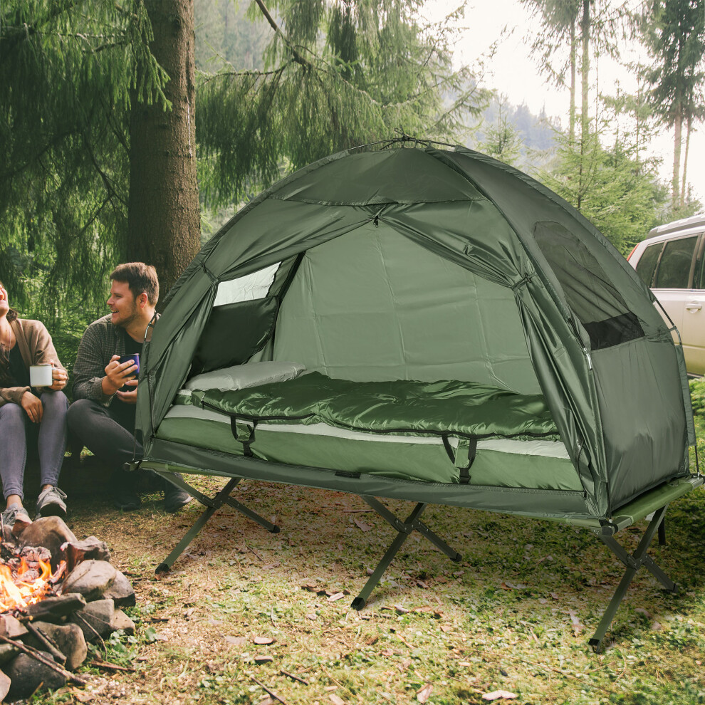 Outdoor 1 Person Folding Dome Tent Hiking Camping Bed Cot W/ Sleeping Bag New