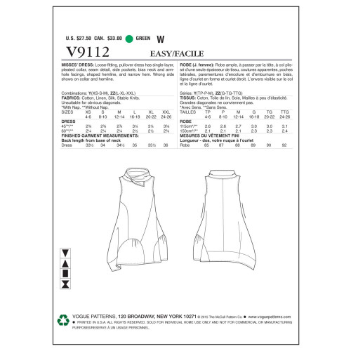 VOGUE PATTERNS Vogue Patterns V9112 Damenkleid, Gr      e Y (XSM-SML-MED) 1