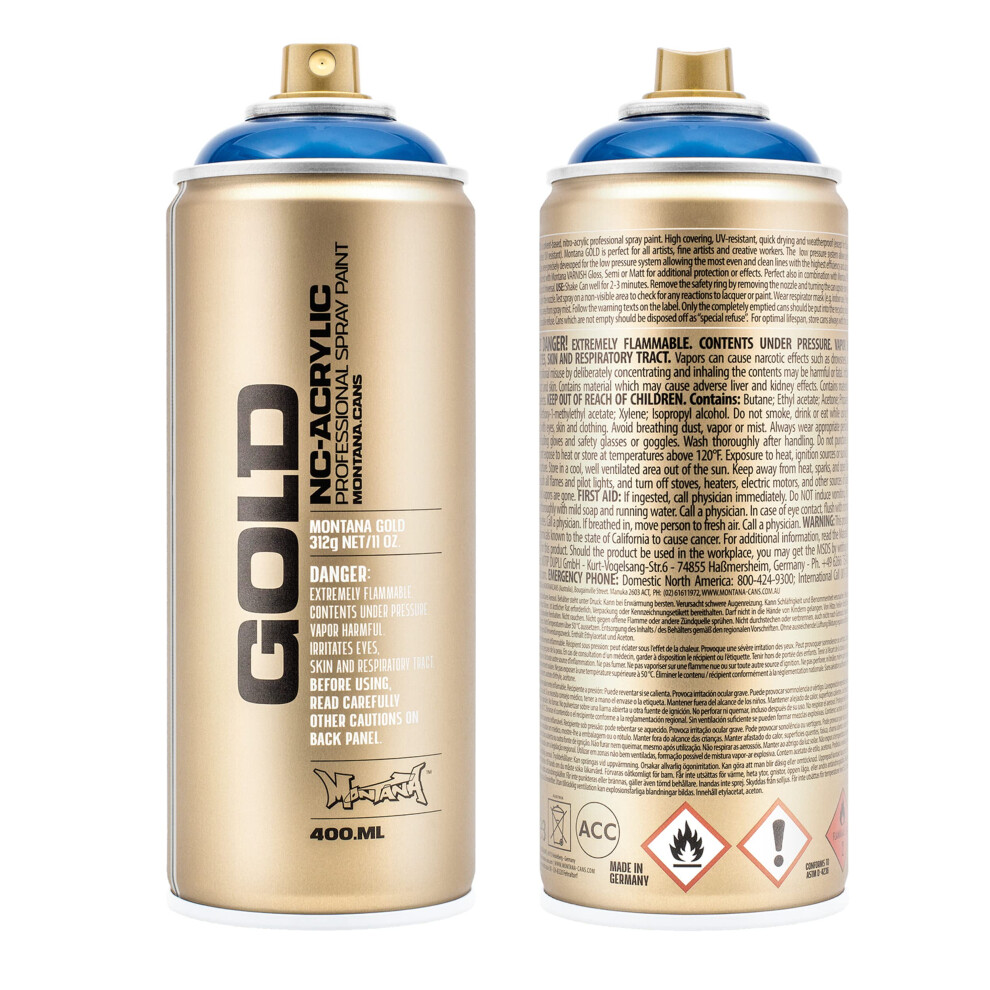 Bombe de peinture Montana Gold, 400 ml, couleur transparente, bleu outremer, 375 ml (lot de 1), MXG-T5080