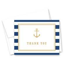 MyExpression.com 50 stuks marineblauwe strepen met gouden anker en nautische bedankkaartjes voor babyshowers