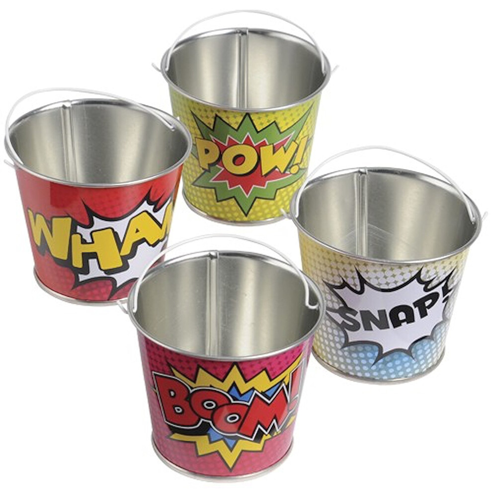 US Toy (TU242) Assortiment de mini seaux de f   te en m   tal sur le th   me des super-h   ros (lot de 12)