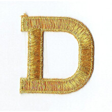 Letra do Alfabeto - D - Cor Ouro - Estilo Bloco de 2 Polegadas - Patch Bordado para Ferro